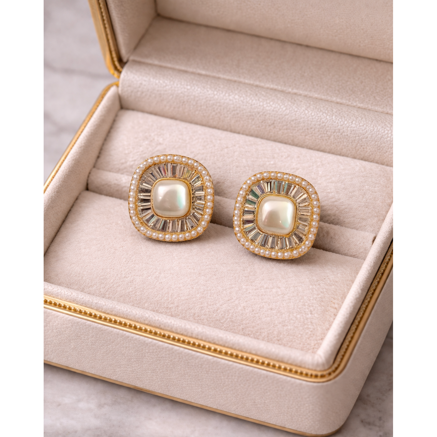 Pearl Halo Square Statement Studs