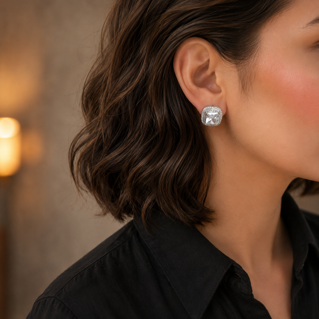 Sterling Silver Cushion Cut Cubic Zirconia Halo Stud Earrings