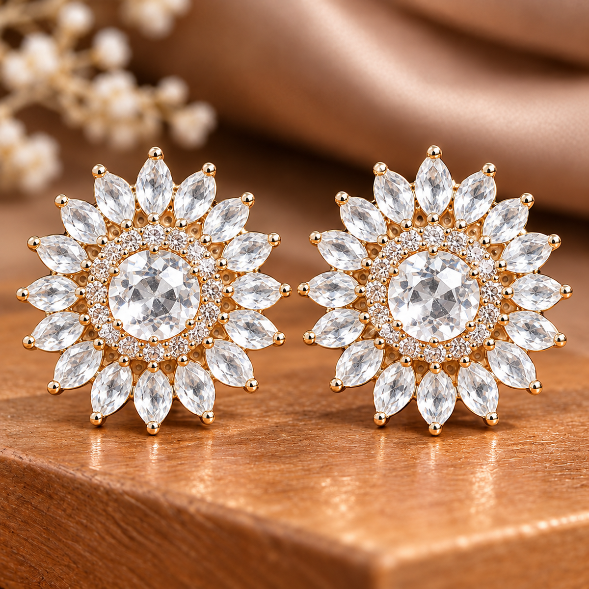 Rosette Crown Stud Earrings- 2 Colours