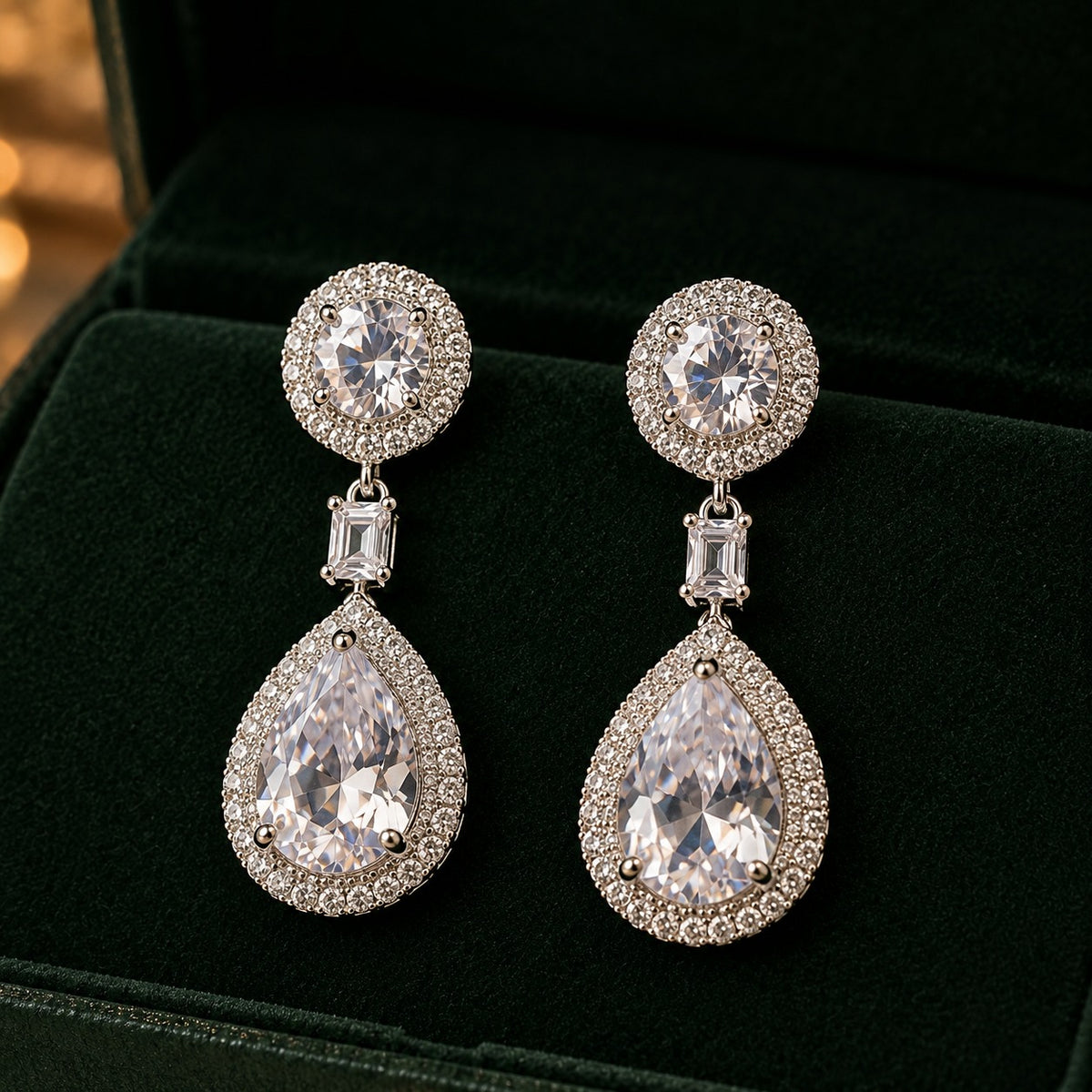 Evening Glow Drop Earrings- Silver/ Gold