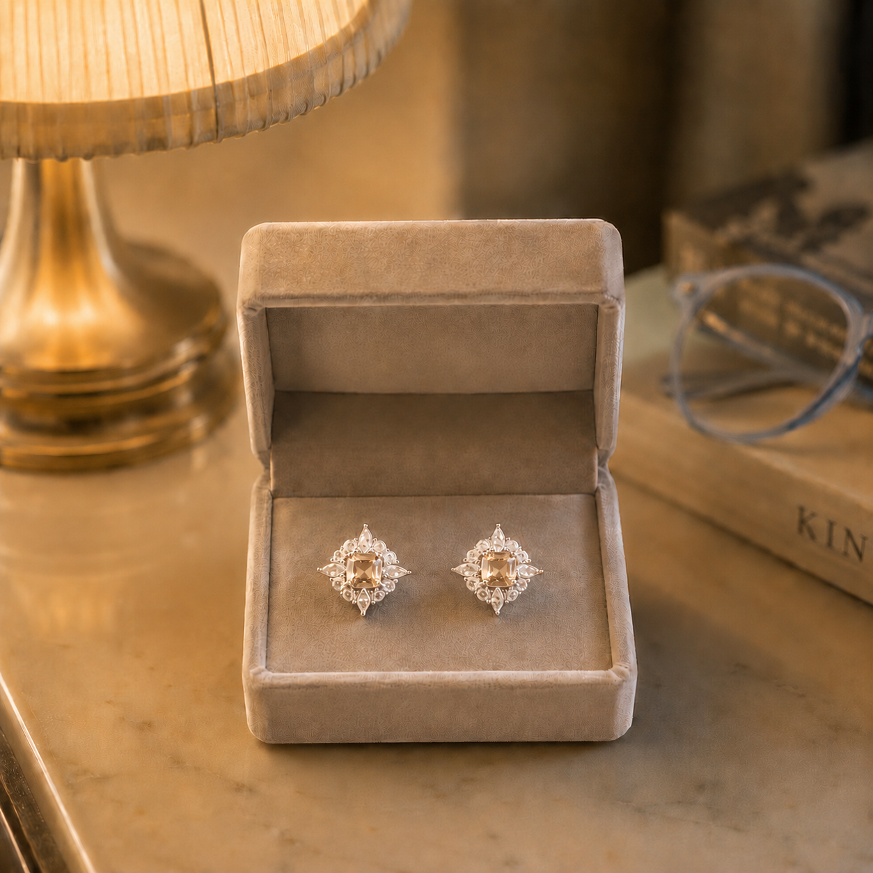 Crystal Halo Square Gem Stud Earrings-Available in 6 colours