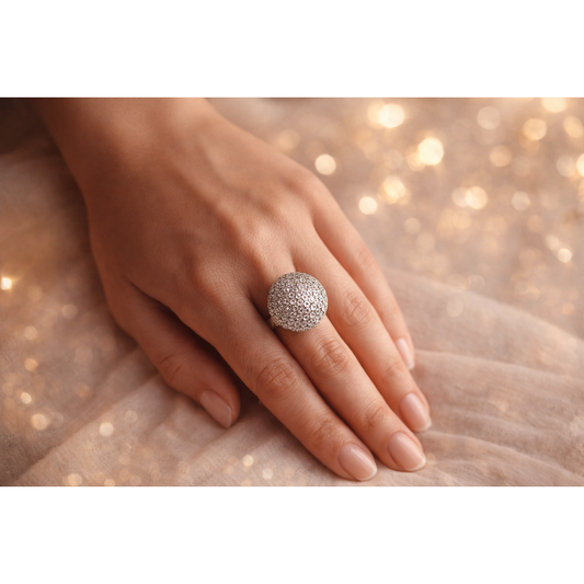 Floral Cluster Cubic Zirconia Silver Blossom Ring