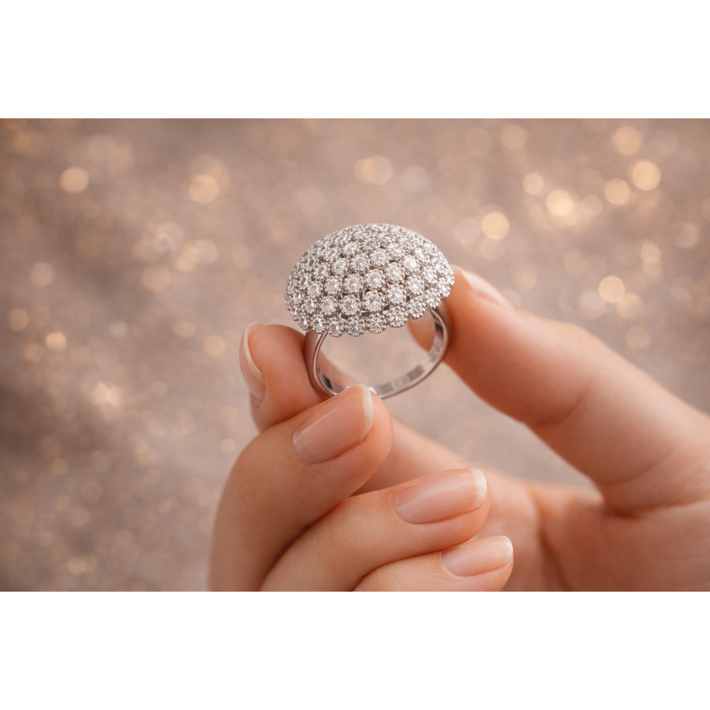Floral Cluster Cubic Zirconia Silver Blossom Ring