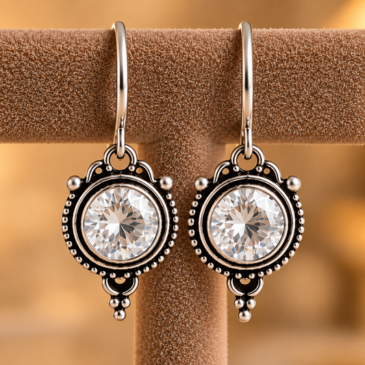 Vintage Round Gemstone Drop Earrings – Available in 8 Colours