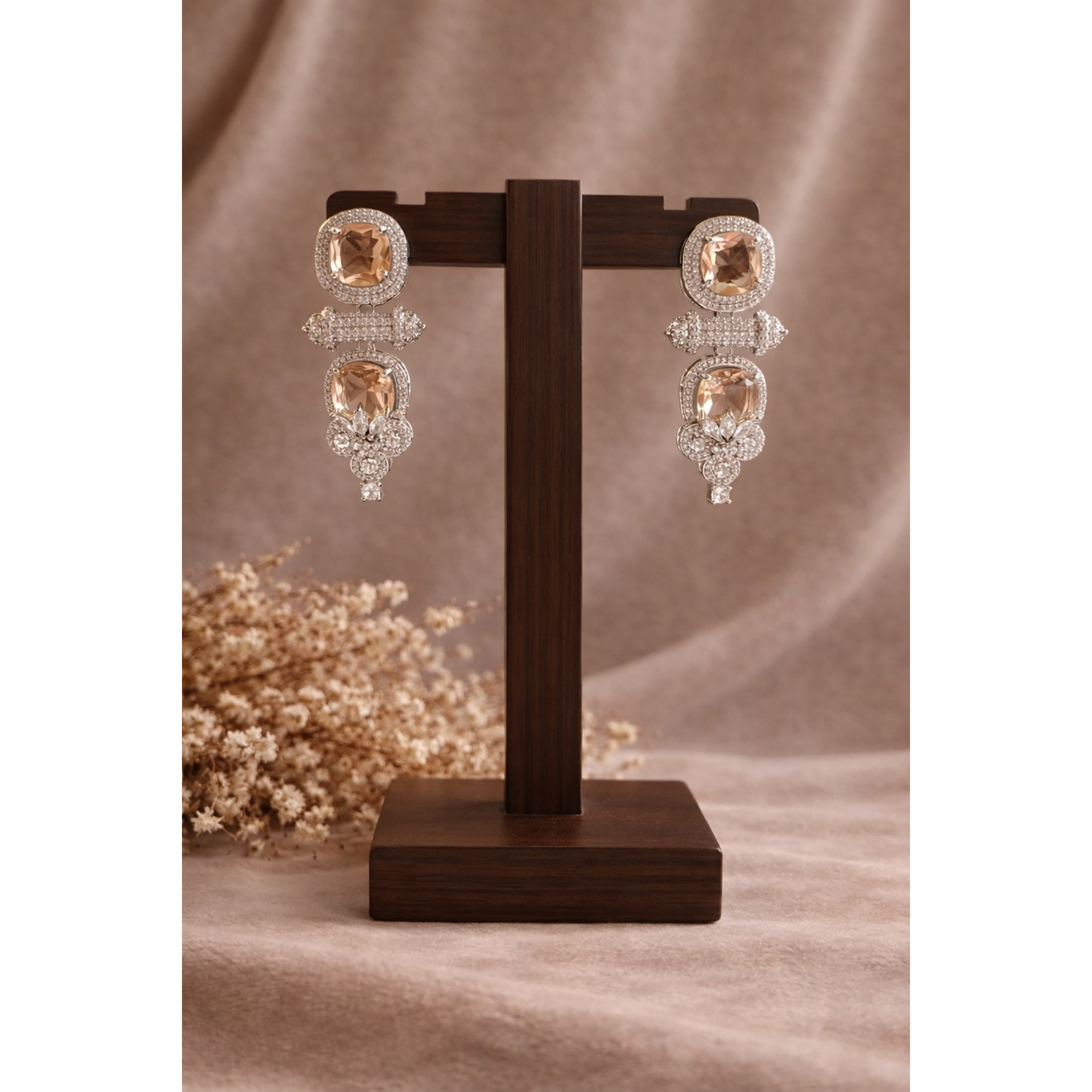 Cushion-Cut Luxury Statement Drop Earrings – Blue, Ruby Pink, Champagne & Deep Violet