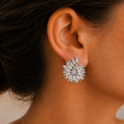 Stellar Crest clear crystal marquise statement stud earring worn on ear