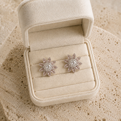 Dusty Blush Pink floral stud earrings with soft pink marquise crystal petals and sparkling clear centres