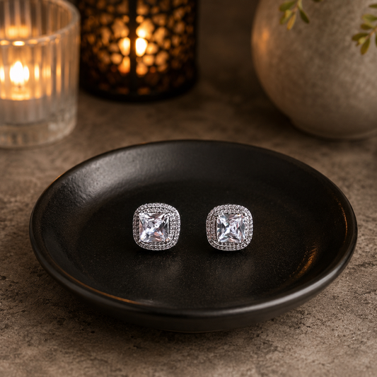 Sterling Silver Cushion Cut Cubic Zirconia Halo Stud Earrings