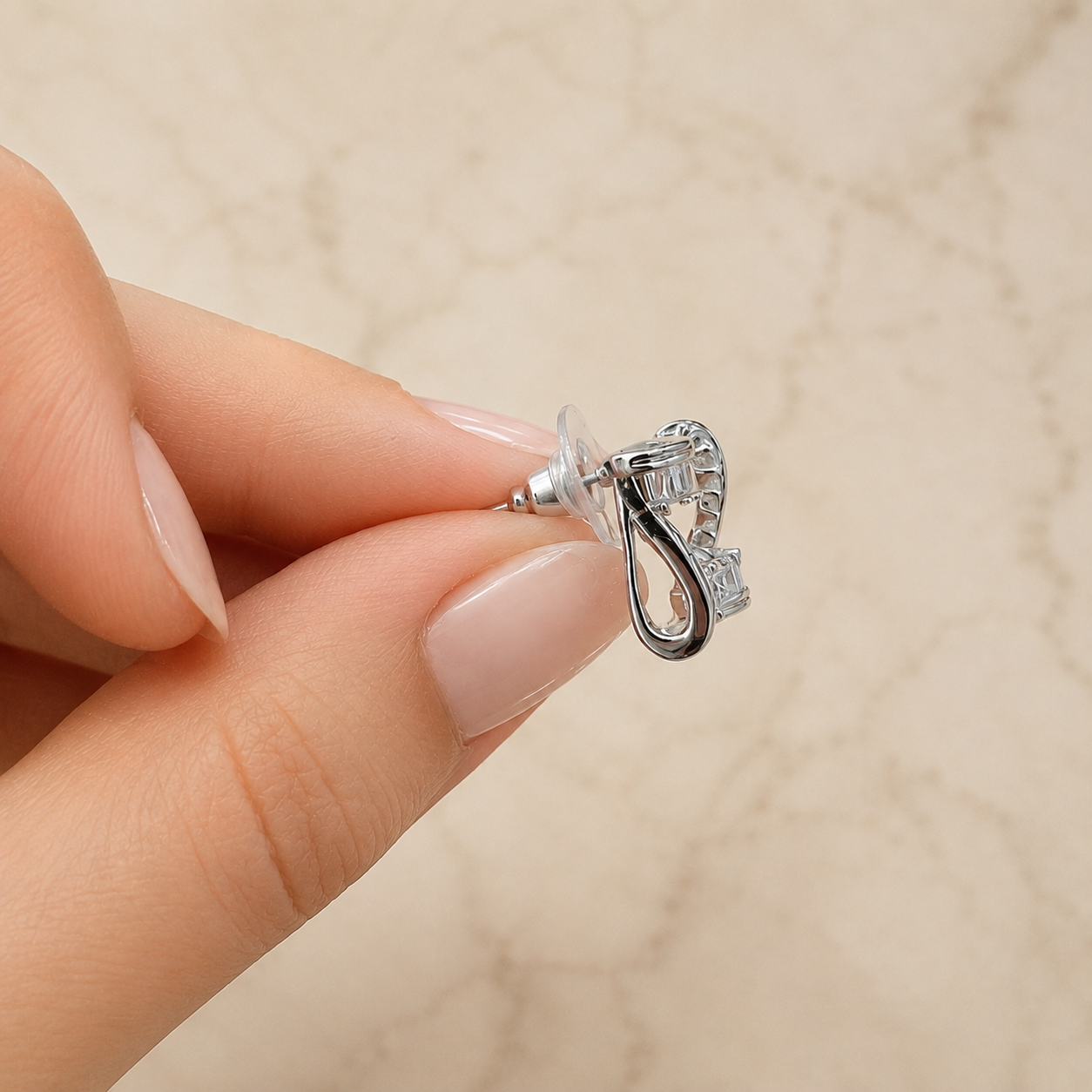 Square Baguette Crystal Frame Stud Earrings – Gold /Silver