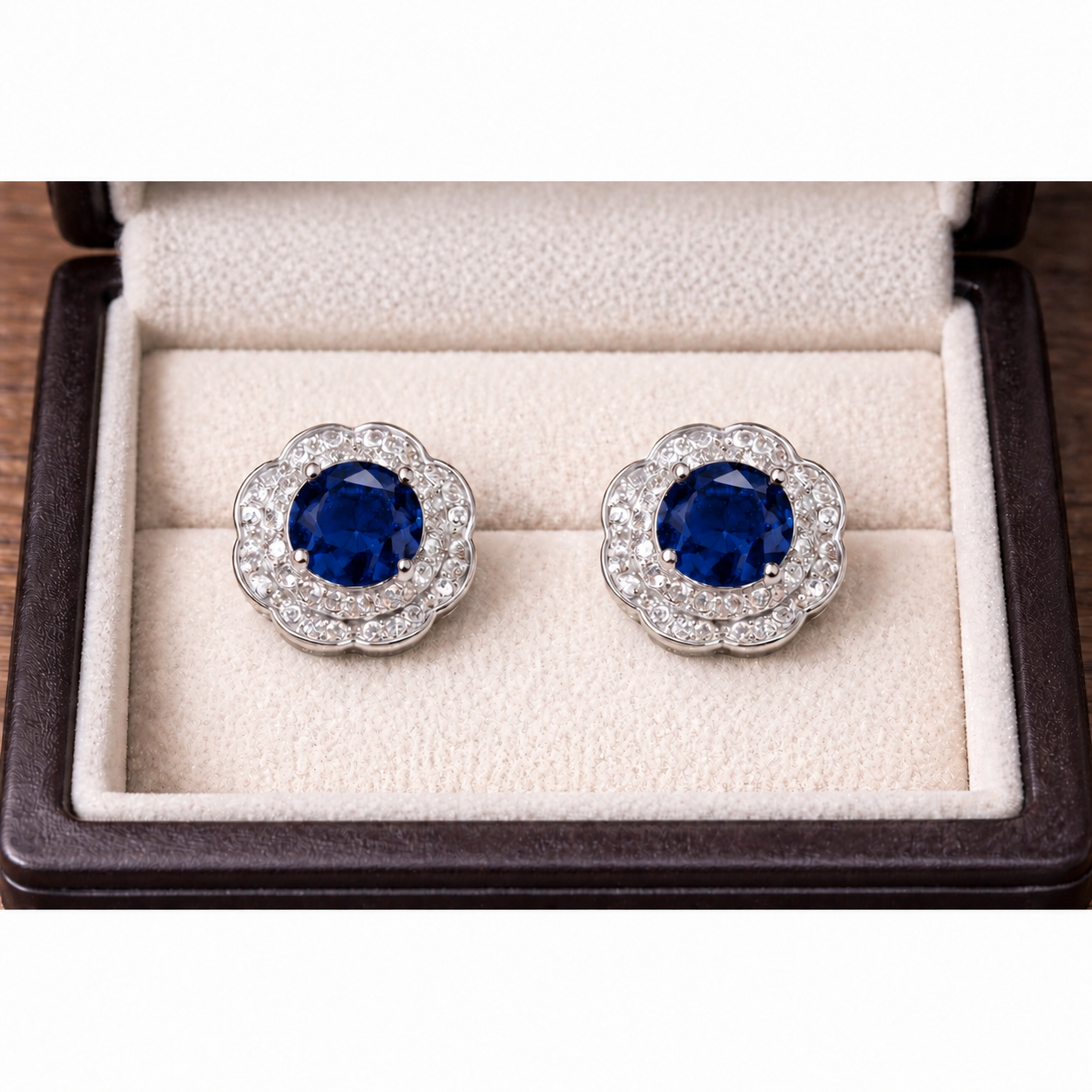 Floral Halo Crystal Stud Earrings – Silver Finish (Multi-Colour Variants)