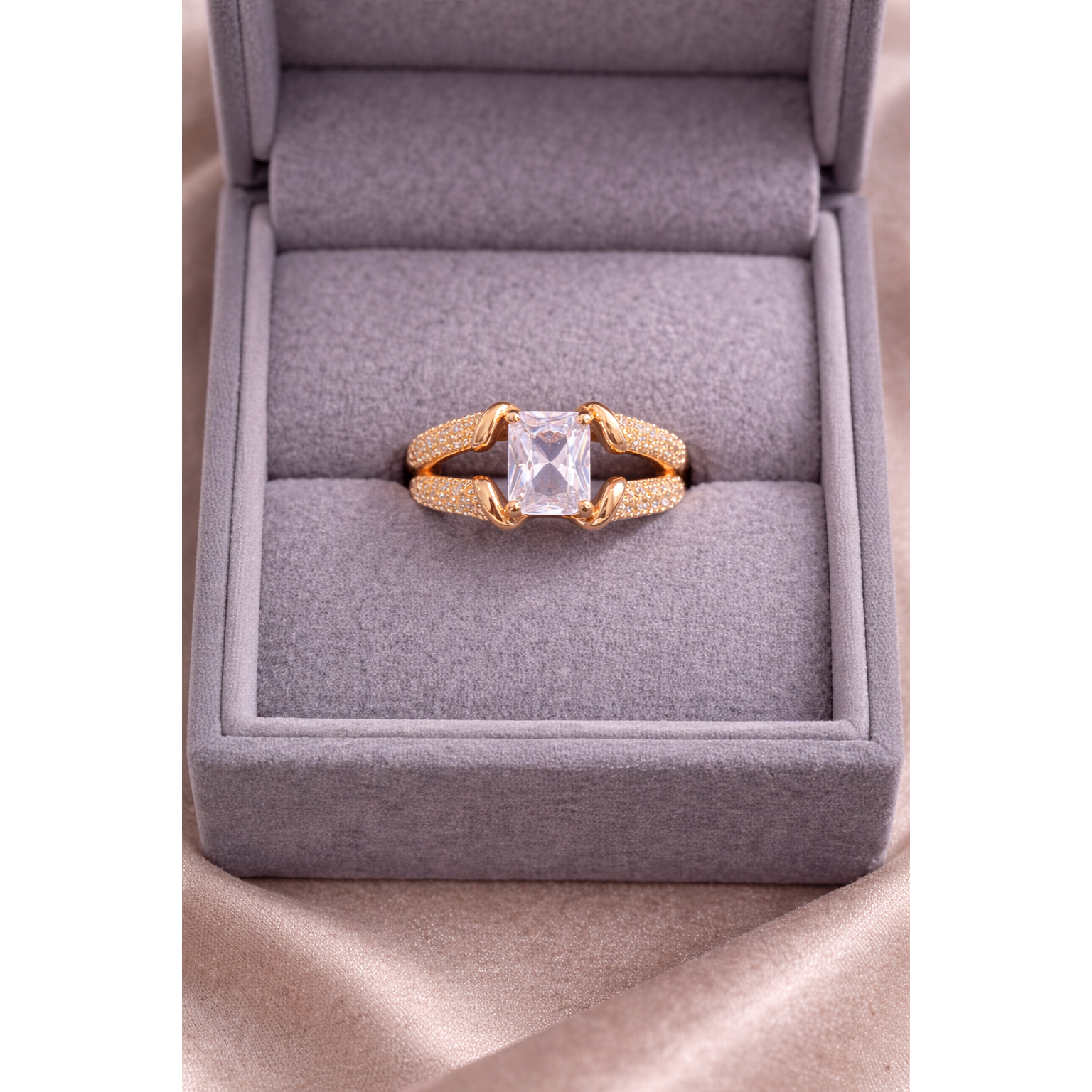 Gold silver ring in a box
