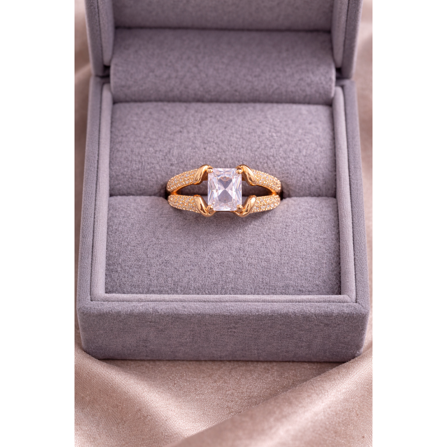 Radiant Square-Cut Adjustable Ring – Gold & Silver Variants