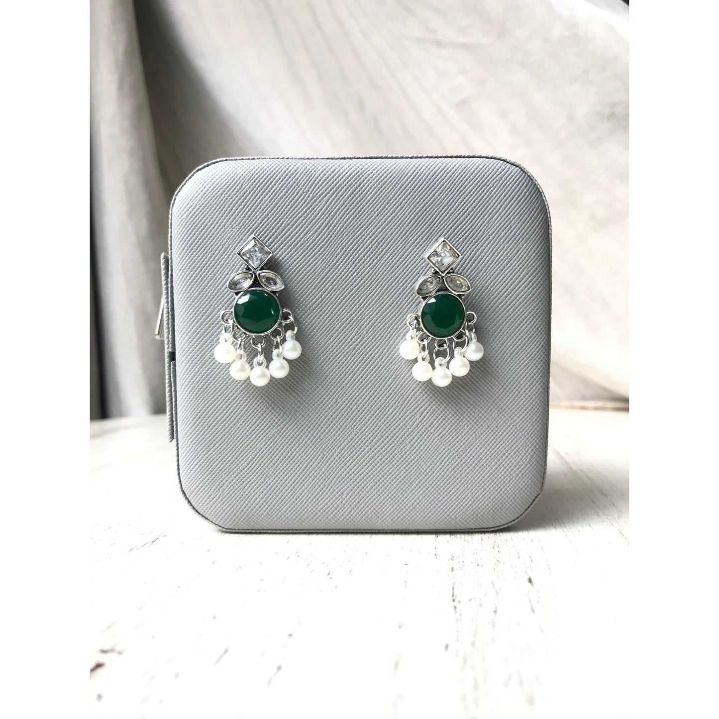 Green, Blue, Black Pearl Drops Earrings | Silver Jewelry