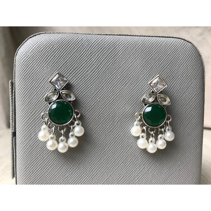 Green, Blue, Black Pearl Drops Earrings | Silver Jewelry