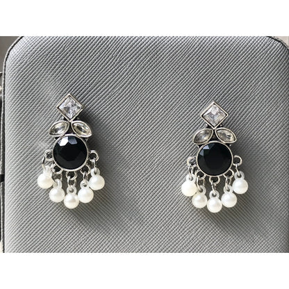 Green, Blue, Black Pearl Drops Earrings | Silver Jewelry