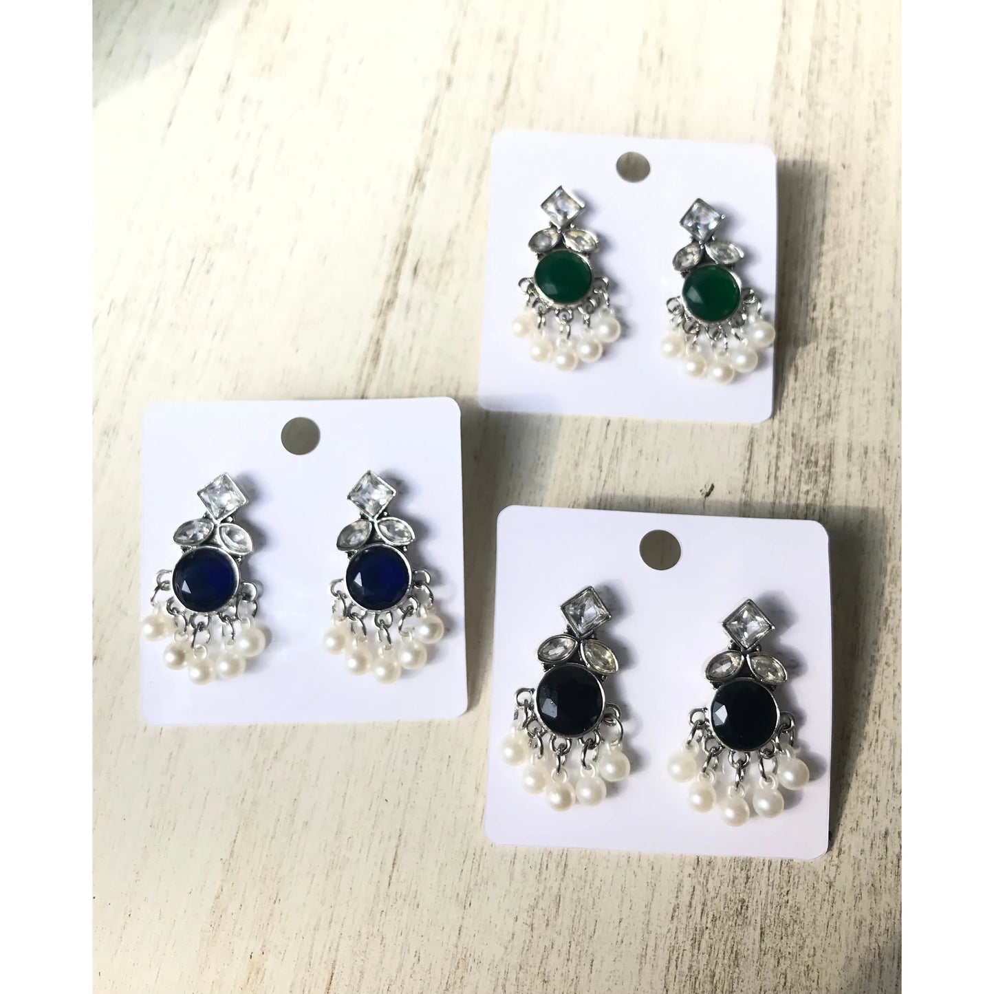 Green, Blue, Black Pearl Drops Earrings | Silver Jewelry