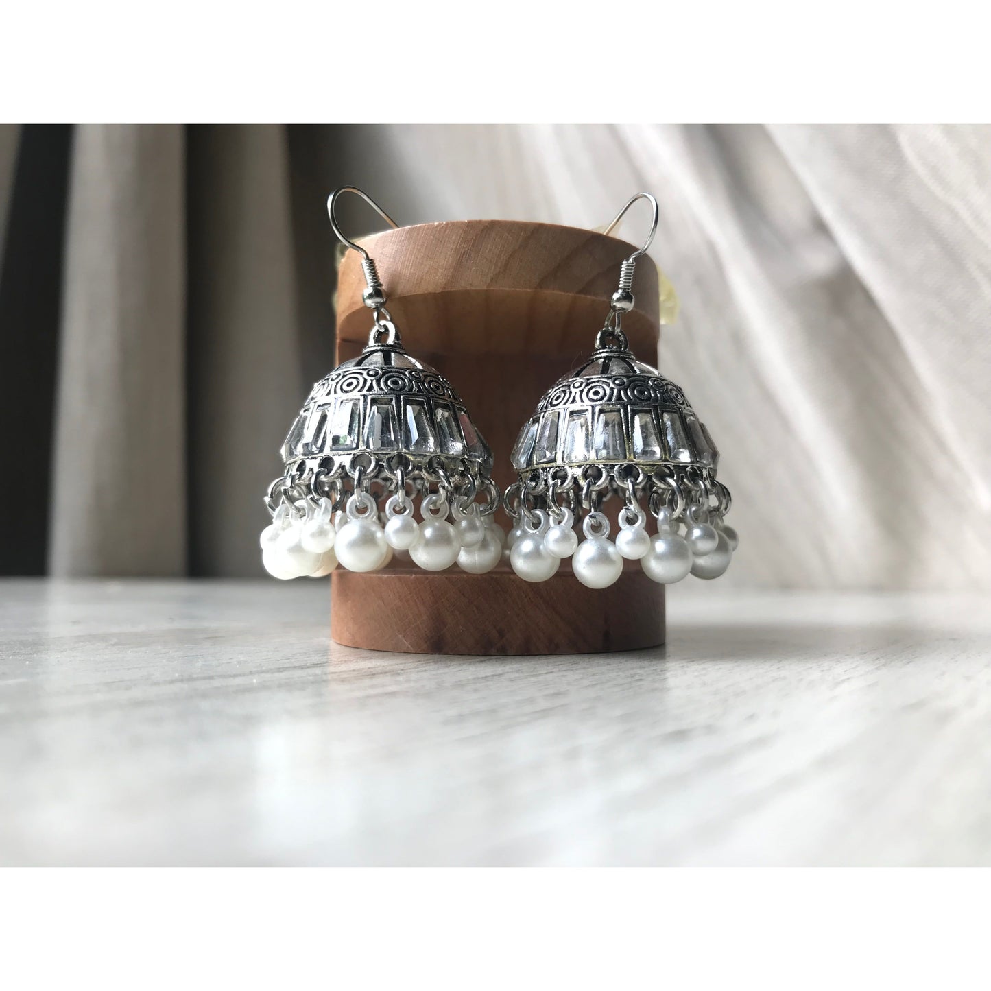 Silver Jhumka Earrings with Pearl Dangles | Traditional Jewelry