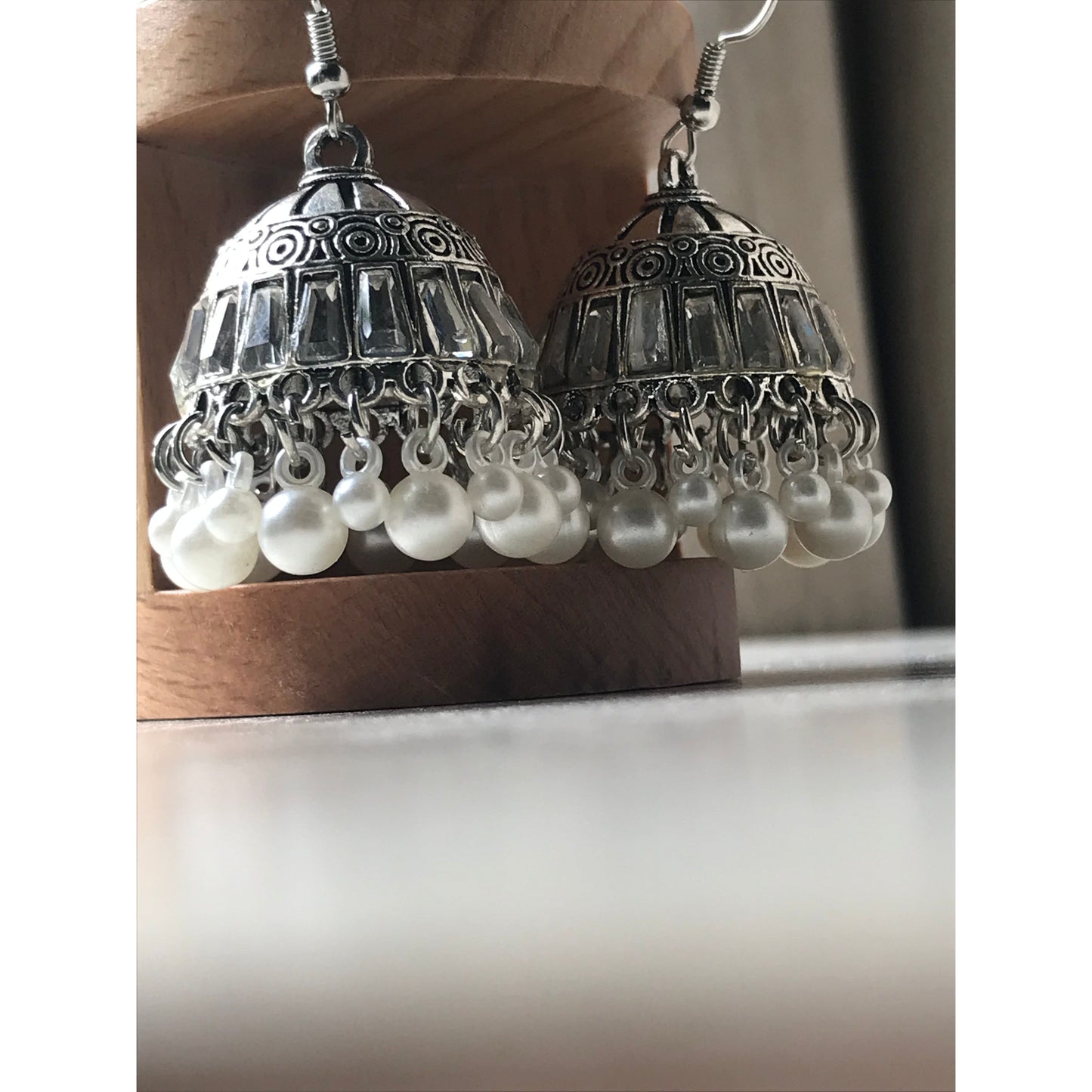 Silver Jhumka Earrings with Pearl Dangles | Traditional Jewelry