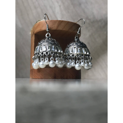 Silver Jhumka Earrings with Pearl Dangles | Traditional Jewelry