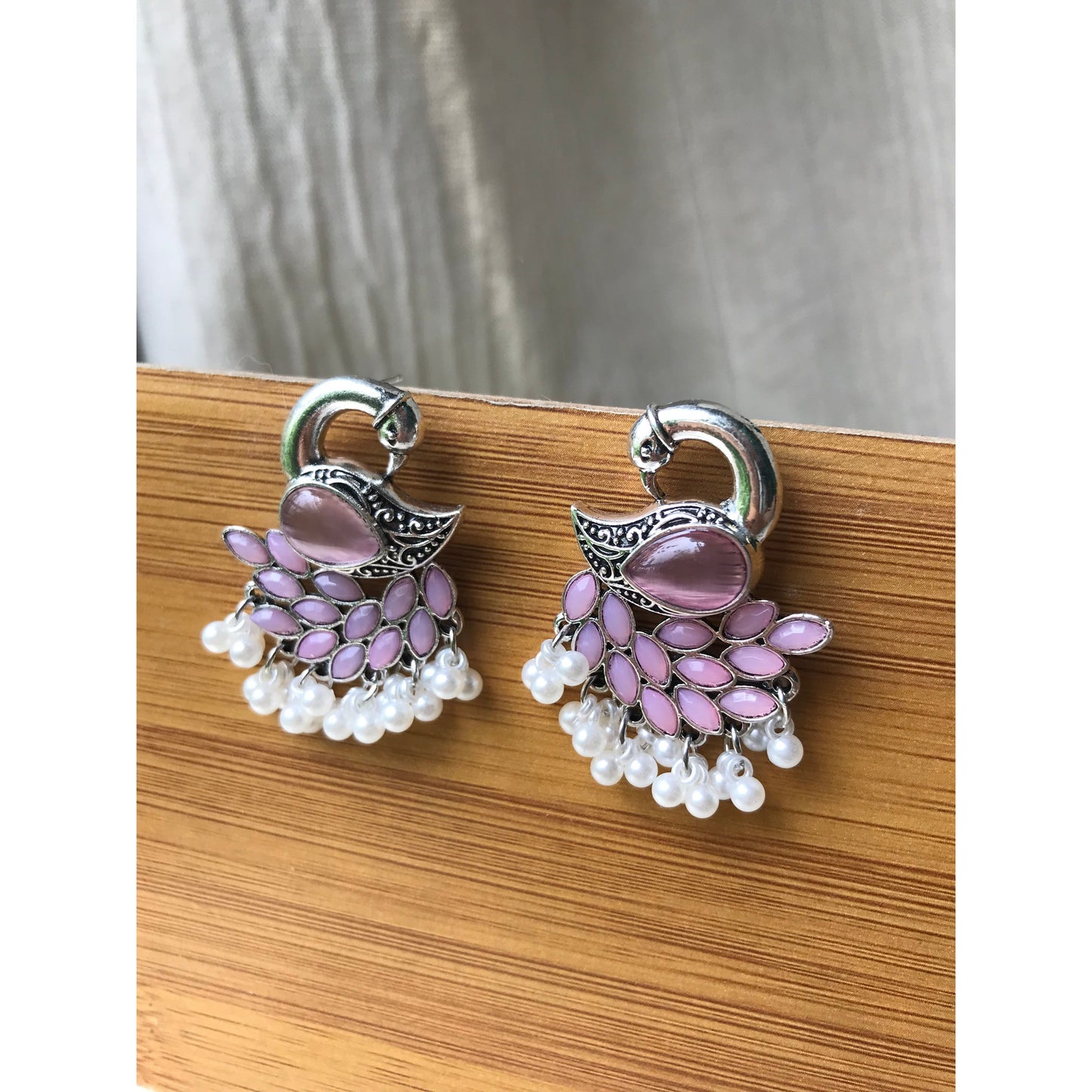 Swan Silver Jhumkas with Pearls & Gemstones