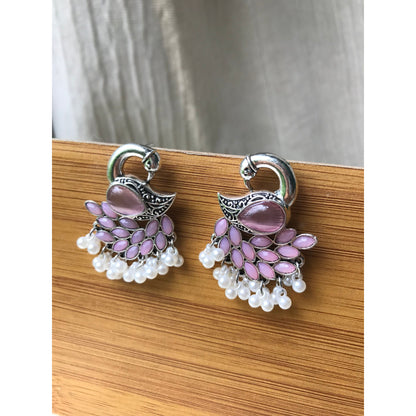 Swan Silver Jhumkas with Pearls & Gemstones