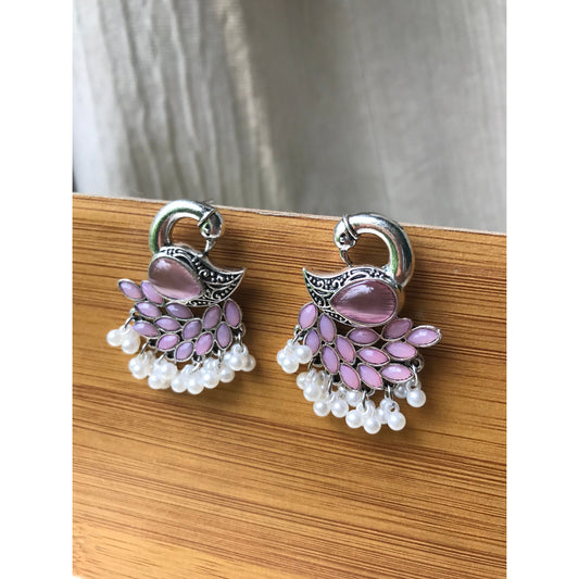 Swan Silver Jhumkas with Pearls & Gemstones