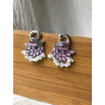Swan Silver Jhumkas with Pearls & Gemstones