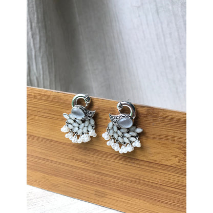 Swan Silver Jhumkas with Pearls & Gemstones