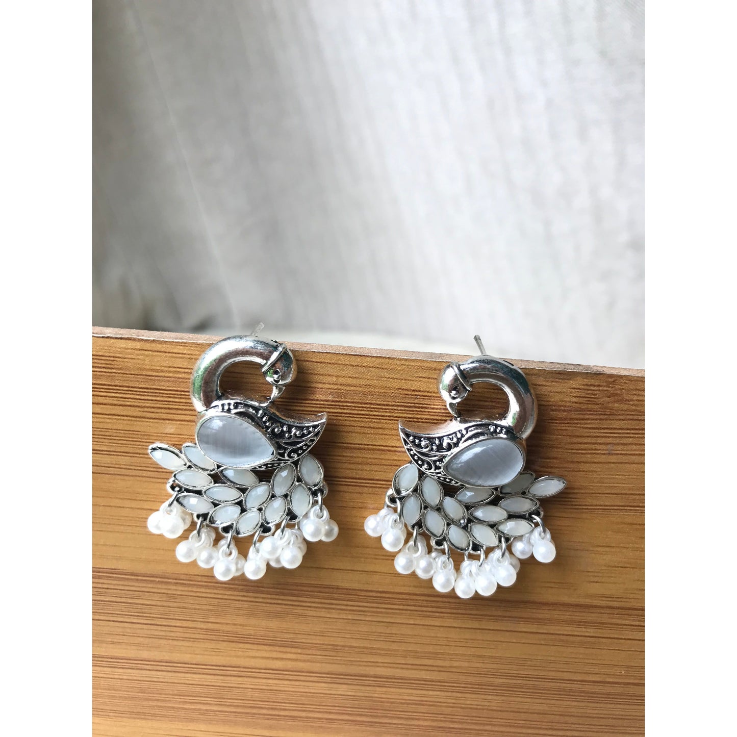 Swan Silver Jhumkas with Pearls & Gemstones