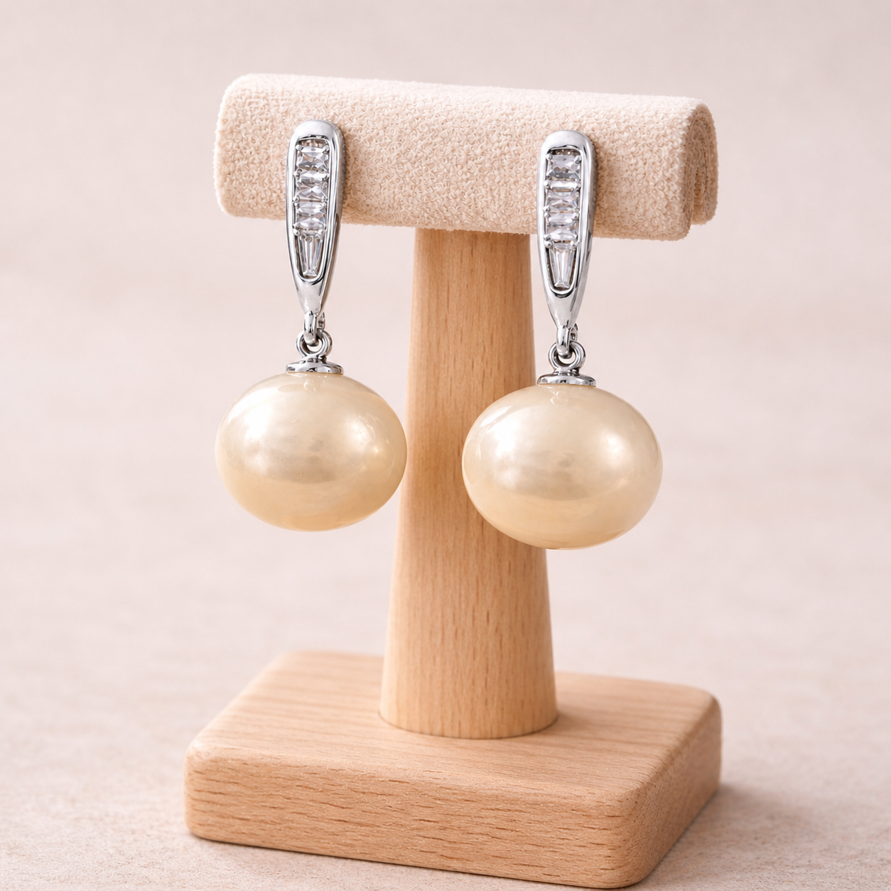 Multitone Pearl Drop Earrings – Sliver Finish with Crystal Bar Detail