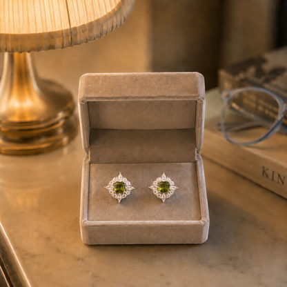 Crystal Halo Square Gem Stud Earrings-Available in 6 colours