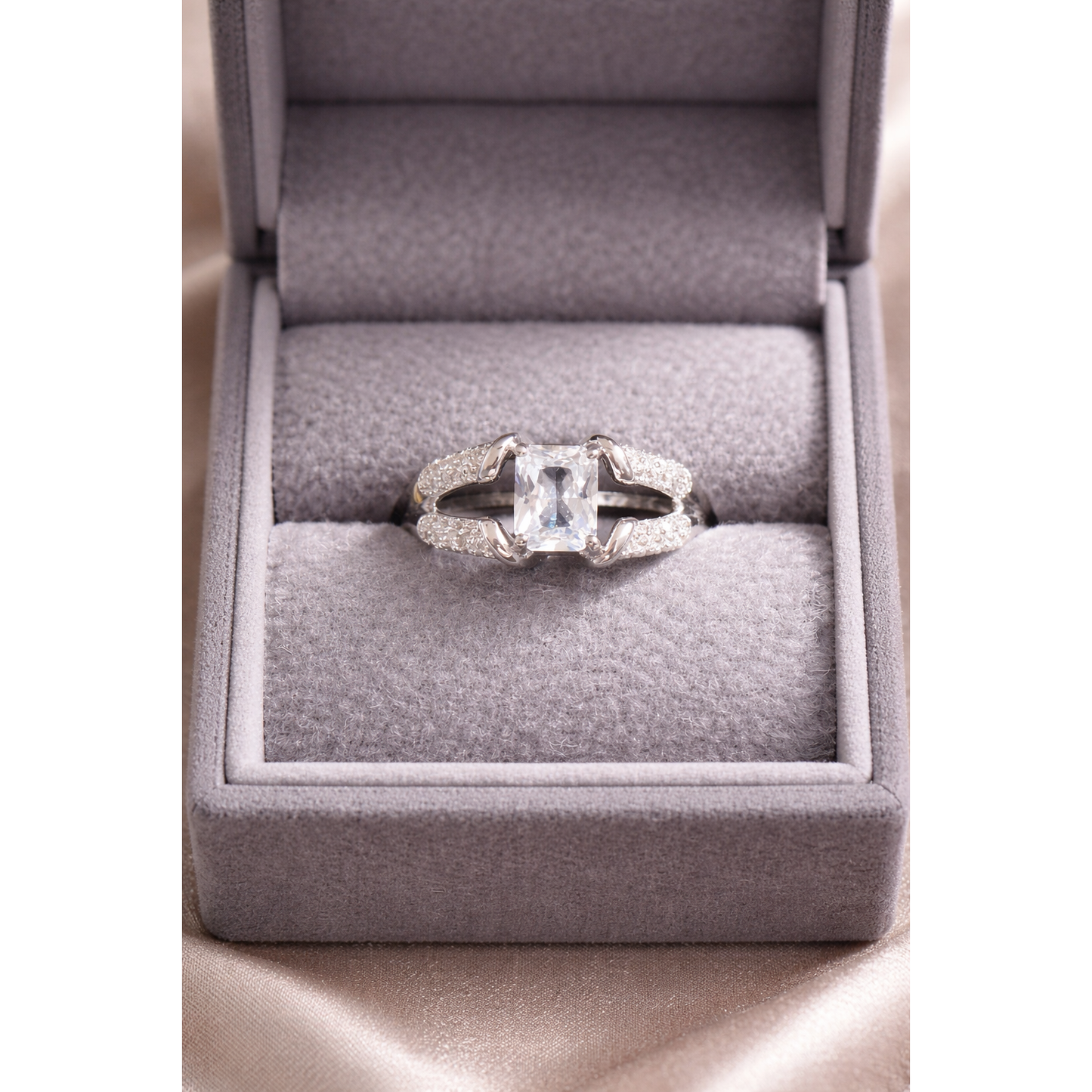 Silver clear crystal  ring in a box