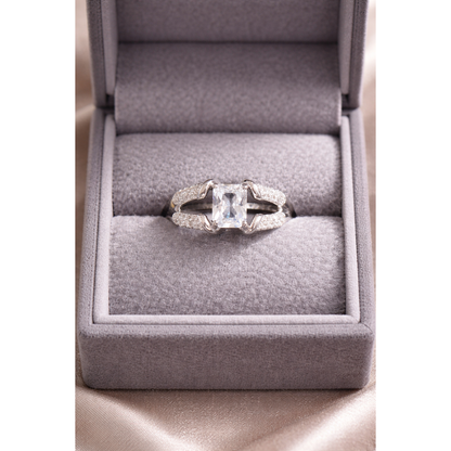 Silver clear crystal  ring in a box