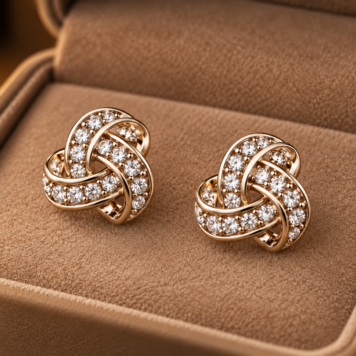 Silver Crystal Knot Stud Earrings