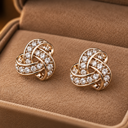 Silver Crystal Knot Stud Earrings
