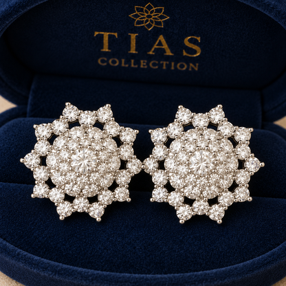   Close up Pair of Astra Crest clear zircon cluster stud earrings  