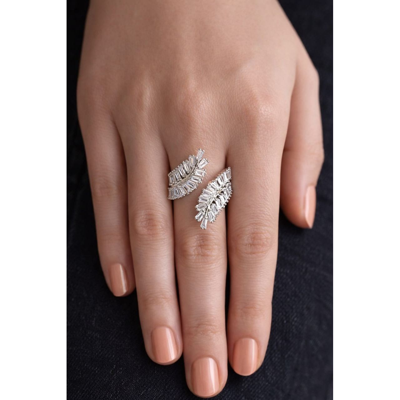 Radiant Leaf-Inspired Silver Statement Ring