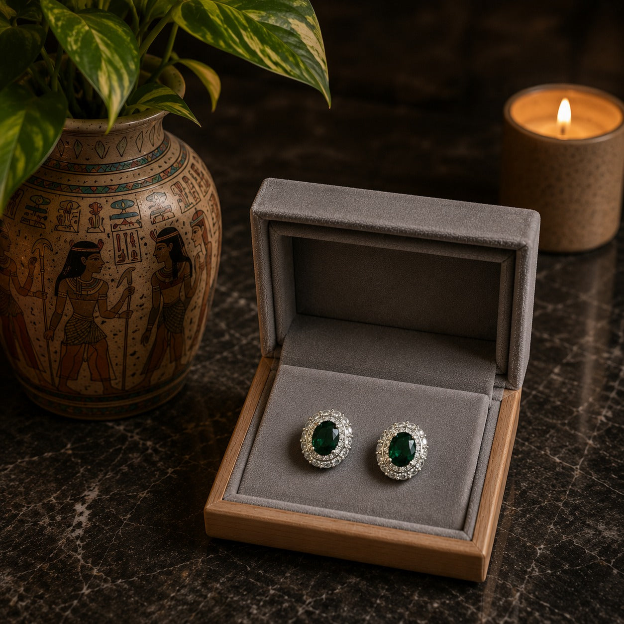 Emerald Oval Halo Stud Earrings