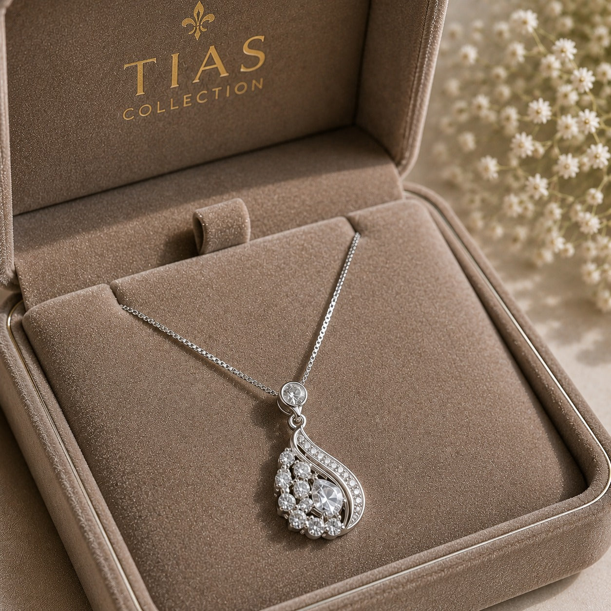 Lustre Arc silver-tone pendant necklace with clear crystal cluster and curved stone detailing
