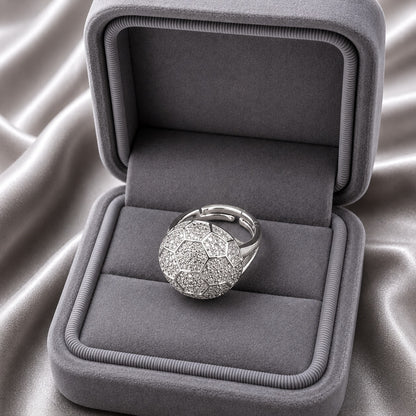 Side-angle view of S925 silver Prism Dome Ring showing the slightly adjustable open band and raised geometric dome setting.