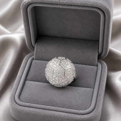 S925 silver Prism Dome Ring with clear stones and geometric panel detailing displayed in a grey jewellery box.
