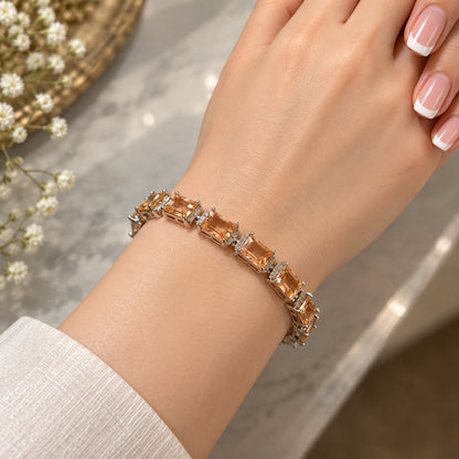 Champagne Gallery Link Bracelet worn around the wrist, showing the linked rectangular stones, silver-tone setting and natural fit.