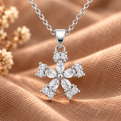 Fleur Quintet Locket featuring clear marquise-cut stones with brilliant clear zircon clusters and a polished silver finish.