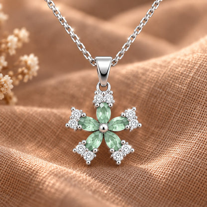 Fleur Quintet Locket with fresh mint-green marquise stones and clear zircon detailing in a silver-tone setting.