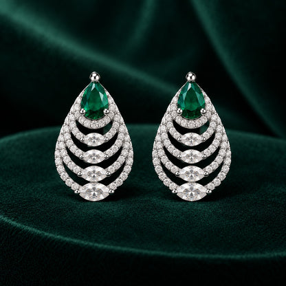 Cascade Leaf Zircon earrings with layered marquise stones and clear zircon detailing.