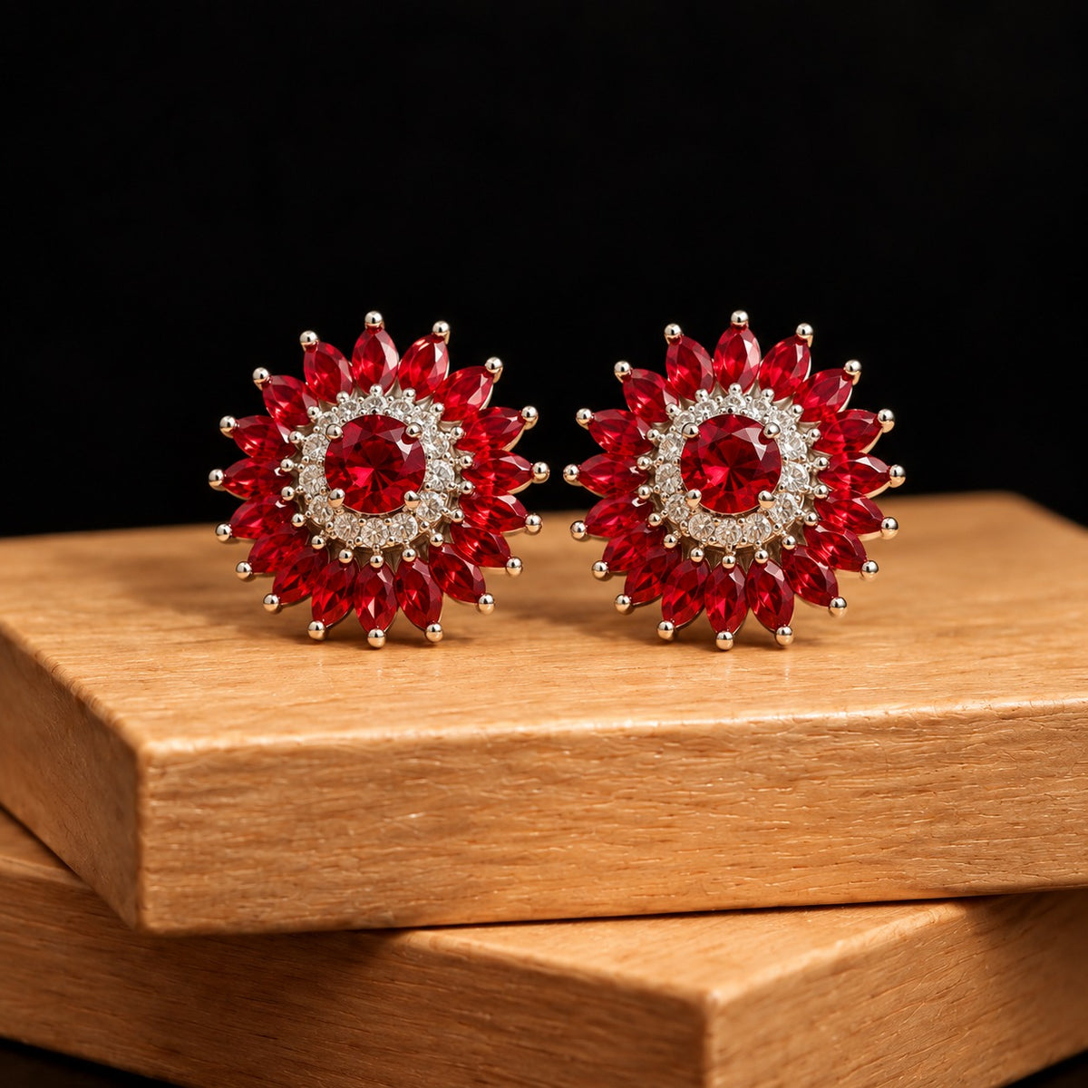 Rosette Crown Stud Earrings- 2 Colours