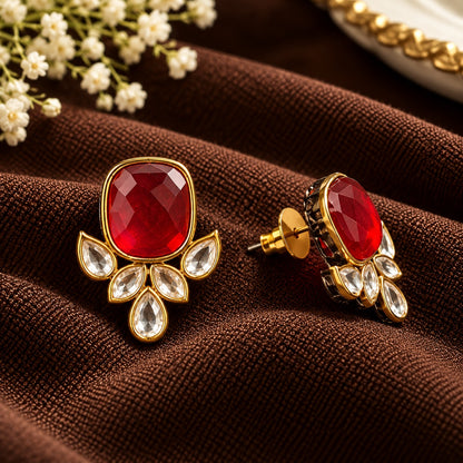 Side view of Legacy Crownleaf Studs showing the raised gold-tone setting, stud post and push-back closure.