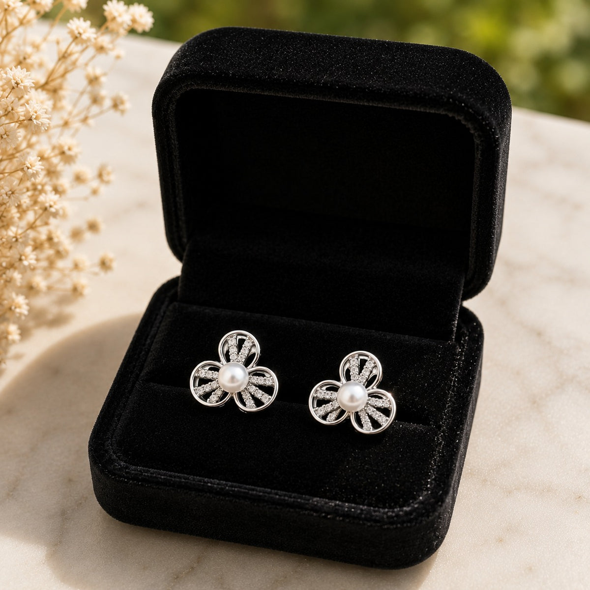 The Pearl Trefoil Zircon Studs