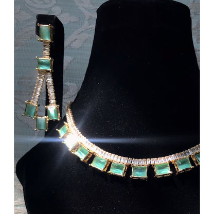 Green & Diamond-Accented Necklace and Earring Set