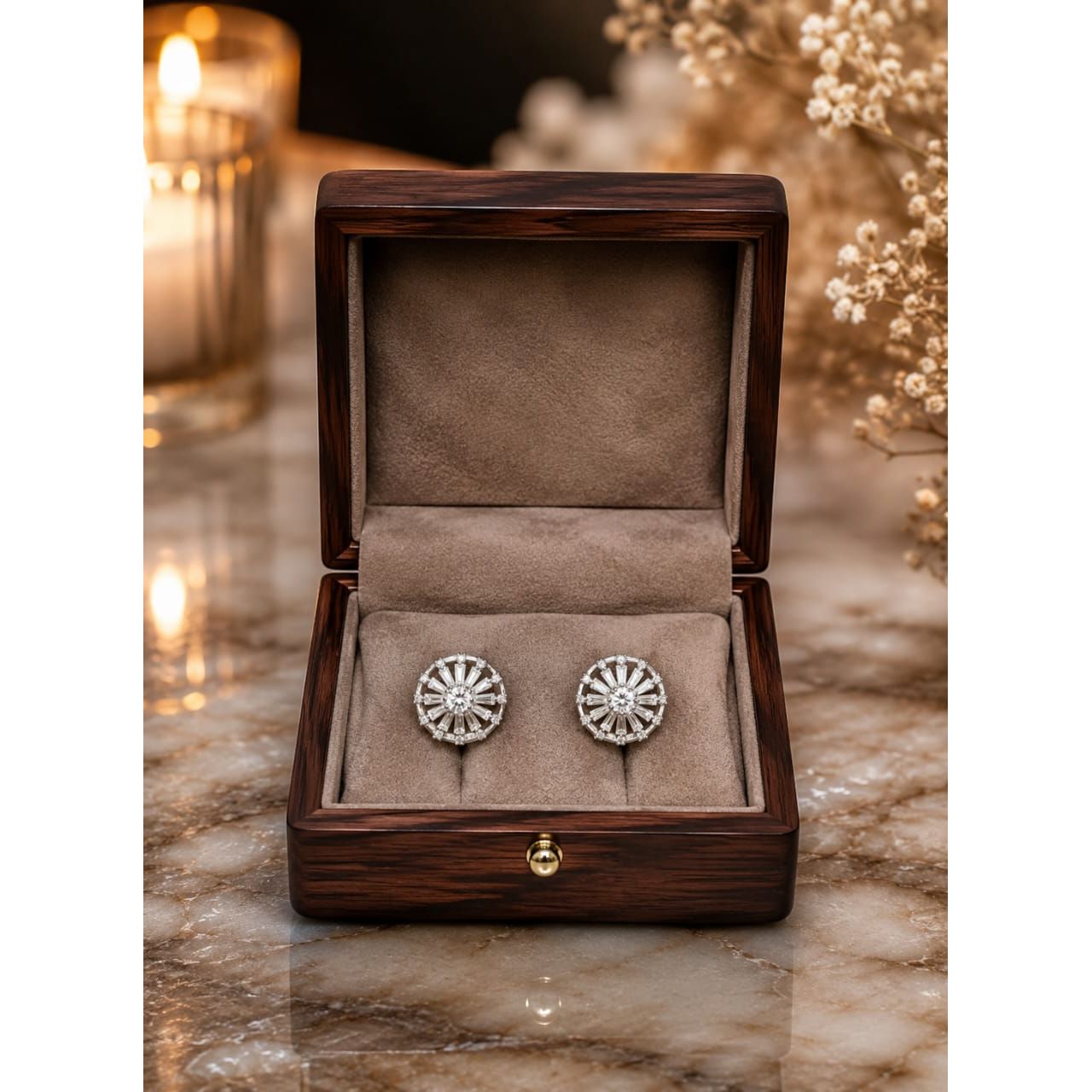 Sunburst Stud Earrings – Silver & Sapphire Blue